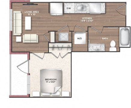 Floor plan for studio, 1 bath, 522 sqft
